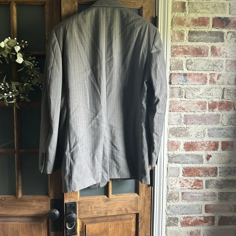 Lauren Ralph Lauren Men 42L Grey Pinstripe 100% Wool 2 Button Blazer Suit Jacket
